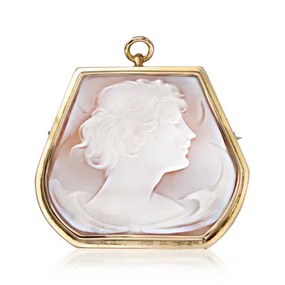 Pre-owned Ross-simons C. 1980 Vintage Brown Shell Cameo Pin/pendant In 14kt Yellow Gold