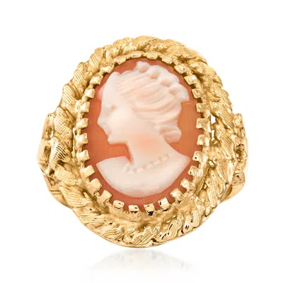 Pre-owned Ross-simons C. 1980 Vintage Brown Shell Cameo Ring In 14kt Yellow Gold