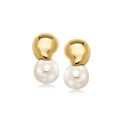 Pre-owned Ross-simons C. 1980 Vintage Mikimoto 7.5mm Cultured Pearl And 18kt Yellow Gold Drop Earrings