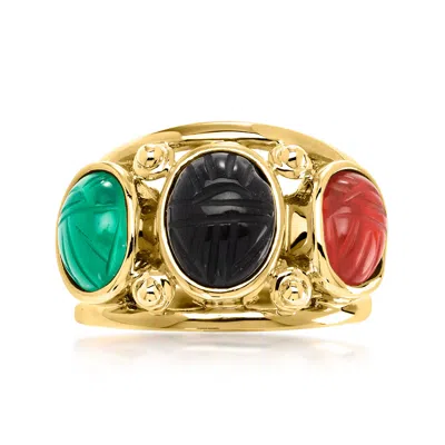 Pre-owned Ross-simons C. 1980 Vintage Multi-gemstone Scarab Ring In 14kt Yellow Gold