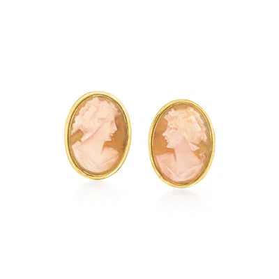 Pre-owned Ross-simons C. 1980 Vintage Orange Shell Cameo Earrings In 14kt Yellow Gold
