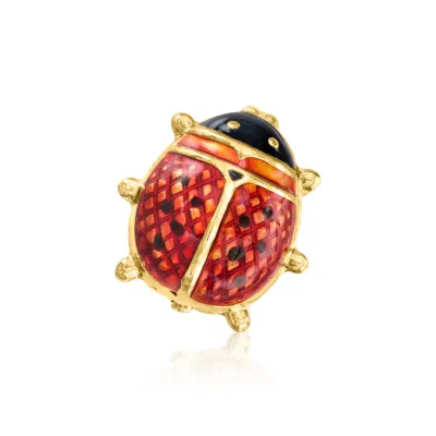 Pre-owned Ross-simons C. 1980 Vintage Red And Black Enamel Ladybug Pin In 18kt Yellow Gold