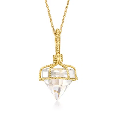 Pre-owned Ross-simons C. 1980 Vintage Simulated White Quartz Pendant Necklace In 18kt Yellow Gold