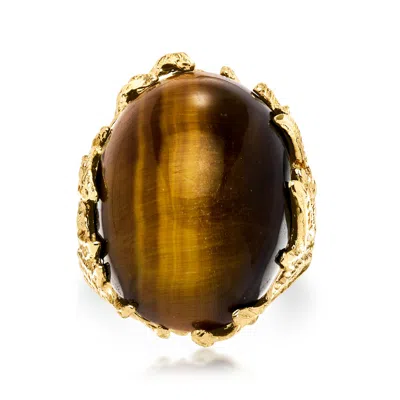 Pre-owned Ross-simons C. 1980 Vintage Tiger Eye Ring In 14kt Yellow Gold