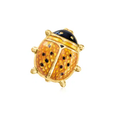 Pre-owned Ross-simons C. 1980 Vintage Yellow And Black Enamel Ladybug Pin In 18kt Yellow Gold
