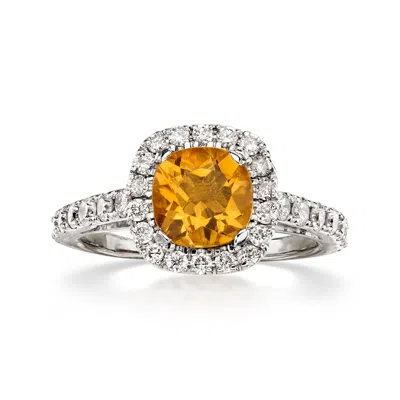 Pre-owned Ross-simons C. 1990 Vintage 1.00 Carat Citrine Ring With .75 Ct. T.w. Diamonds In 14kt White Gold In Silver