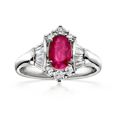 Pre-owned Ross-simons C. 1990 Vintage 1.00 Carat Ruby Ring With .41 Ct. T.w. Diamonds In Platinum In Silver