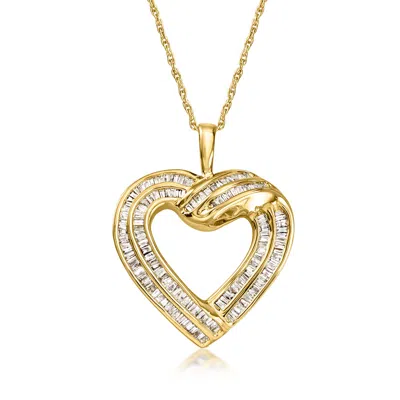 Pre-owned Ross-simons C. 1990 Vintage 1.00 Ct. T.w. Baguette Diamond Heart Pendant Necklace In 14kt Yellow Gold