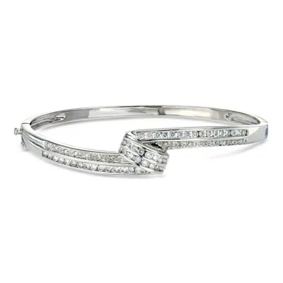 Pre-owned Ross-simons C. 1990 Vintage 1.00 Ct. T.w. Diamond Bangle Bracelet In 14kt White Gold In Silver