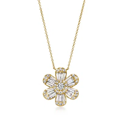 Pre-owned Ross-simons C. 1990 Vintage 1.00 Ct. T.w. Diamond Flower Necklace In 14kt Yellow Gold