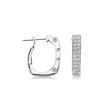 Pre-owned Ross-simons C. 1990 Vintage 1.02 Ct. T.w. Diamond Squared Hoop Earrings In 14kt White Gold In Silver