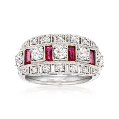 Pre-owned Ross-simons C. 1990 Vintage 1.07 Ct. T.w. Diamond Ring With .61 Ct. T.w. Rubies In Platinum In Silver