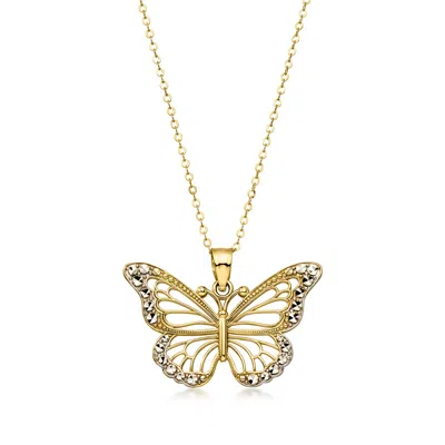 Pre-owned Ross-simons C. 1990 Vintage 10kt Two-tone Gold Butterfly Pendant Necklace In Gold,silver
