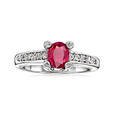 Pre-owned Ross-simons C. 1990 Vintage 1.10 Carat Ruby Ring With .35 Ct. T.w. Diamonds In 14kt White Gold In Silver