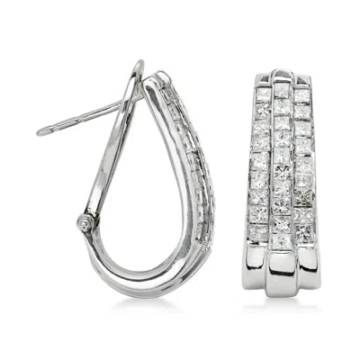 Pre-owned Ross-simons C. 1990 Vintage 1.10 Ct. T.w. Diamond Curved Earrings In 14kt White Gold In Silver