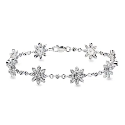 Pre-owned Ross-simons C. 1990 Vintage 1.15 Ct. T.w. Diamond Flower Bracelet In 14kt White Gold In Silver