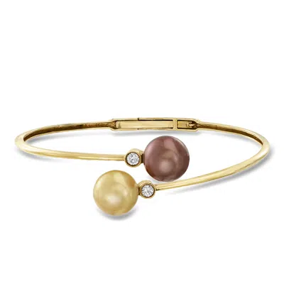 Pre-owned Ross-simons C. 1990 Vintage 11mm Cultured Champagne And Brown Pearl Bangle Bracelet With .20 Ct. T.w. Diamonds I In Gold