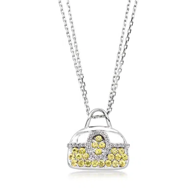Pre-owned Ross-simons C. 1990 Vintage 1.25 Ct. T.w. Yellow Sapphire Purse Pendant Necklace With .27 Ct. T.w. Diamonds In 1 In Silver
