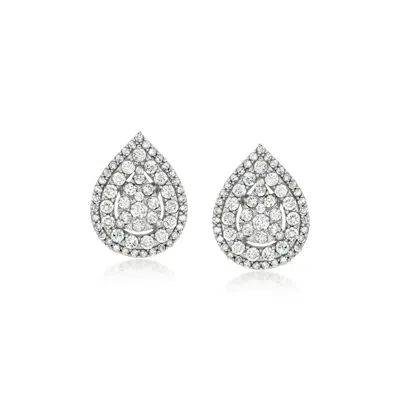 Pre-owned Ross-simons C. 1990 Vintage 1.30 Ct. T.w. Diamond Teardrop Cluster Earrings In 14kt White Gold In Silver