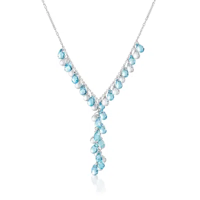 Pre-owned Ross-simons C. 1990 Vintage 13.00 Ct. T.w. Swiss Blue Topaz And 12.35 Ct. T.w. White Topaz Bead Drop Necklace In In Silver