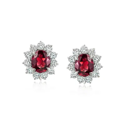 Pre-owned Ross-simons C. 1990 Vintage 1.32 Ct. T.w. Garnet And 1.46 Ct. T.w. Diamond Earrings In Platinum In Silver