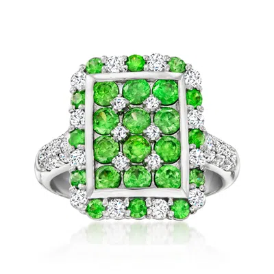 Pre-owned Ross-simons C. 1990 Vintage 1.36 Ct. T.w. Tsavorite And .56 Ct. T.w. Diamond Ring In Platinum In Silver