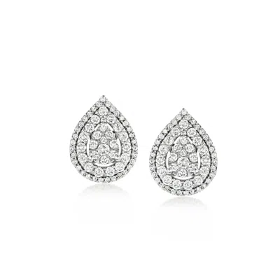 Pre-owned Ross-simons C. 1990 Vintage 1.40 Ct. T.w. Diamond Teardrop Cluster Earrings In 14kt White Gold In Silver
