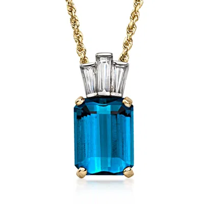 Pre-owned Ross-simons C. 1990 Vintage 14.00 Ct. T.w. London Blue Topaz Pendant Necklace With .60 Ct. T.w. Diamonds In 14kt In Gold,silver