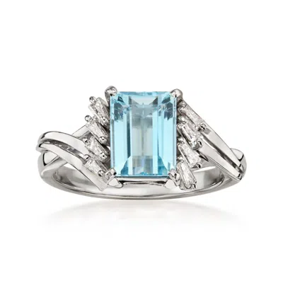 Pre-owned Ross-simons C. 1990 Vintage 1.42 Carat Aquamarine Ring With .22 Ct. T.w. Diamonds In Platinum In Silver