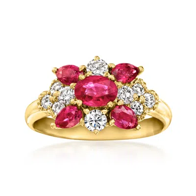 Pre-owned Ross-simons C. 1990 Vintage 1.48 Ct. T.w. Ruby And .50 Ct. T.w. Diamond Ring In 18kt Yellow Gold