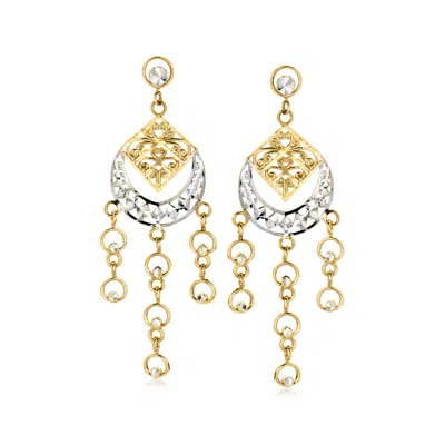 Pre-owned Ross-simons C. 1990 Vintage 14kt Two-tone Gold Chandelier Earrings In Gold,silver
