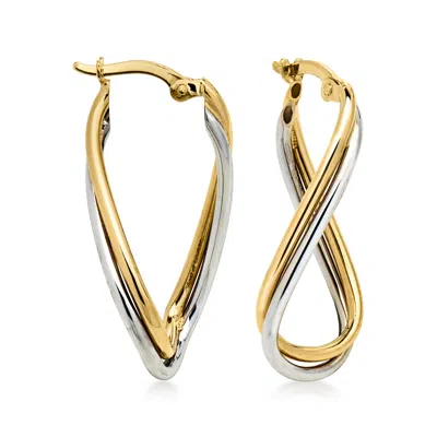 Pre-owned Ross-simons C. 1990 Vintage 14kt Two-tone Gold Twisted Hoop Earrings In Gold,silver