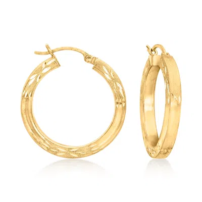 Pre-owned Ross-simons C. 1990 Vintage 14kt Yellow Gold Etched Hoop Earrings