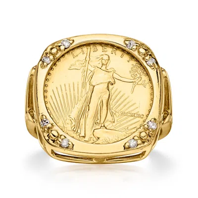 Pre-owned Ross-simons C. 1990 Vintage 14kt Yellow Gold Us Five-dollar Coin Ring With Diamonds