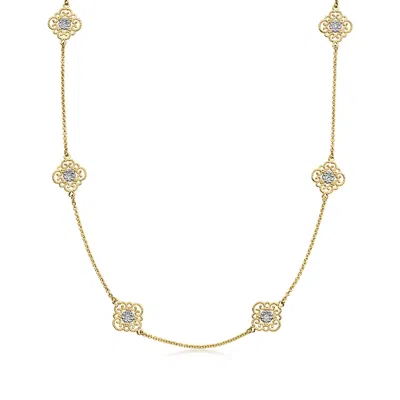 Pre-owned Ross-simons C. 1990 Vintage .15 Ct. T.w. Diamond Fancy Station Necklace In 14kt Two-tone Gold In Gold,silver