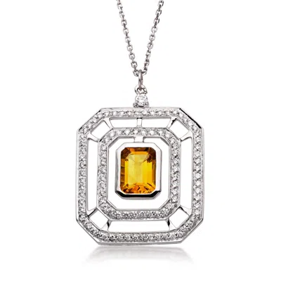 Pre-owned Ross-simons C. 1990 Vintage 1.50 Carat Citrine And 1.10 Ct. T.w. Diamond Openwork Pendant Necklace In 18kt White In Silver