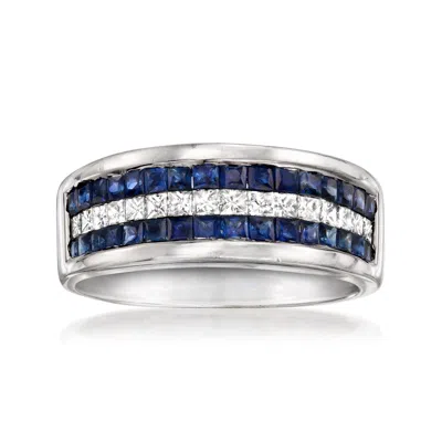 Pre-owned Ross-simons C. 1990 Vintage 1.50 Ct. T.w. Sapphire And .50 Ct. T.w. Diamond Ring In 18kt White Gold In Silver