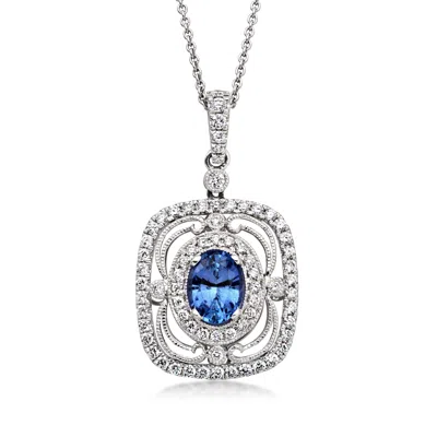 Pre-owned Ross-simons C. 1990 Vintage 1.55 Carat Sapphire Pendant Necklace With .82 Ct. T.w. Diamonds In 14kt White Gold In Silver