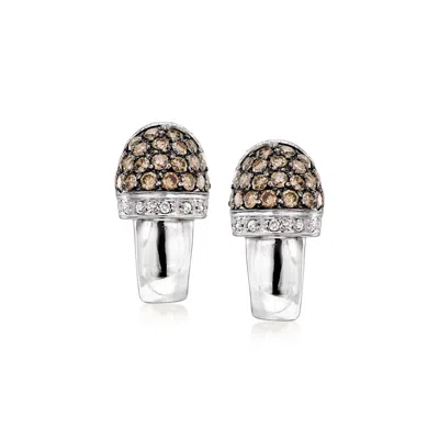 Pre-owned Ross-simons C. 1990 Vintage 1.60 Ct. T.w. Brown And White Diamond Curved Earrings In 14kt White Gold In Silver