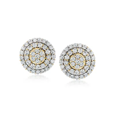 Pre-owned Ross-simons C. 1990 Vintage 1.65 Ct. T.w. Diamond Cluster Earrings In 14kt Yellow Gold