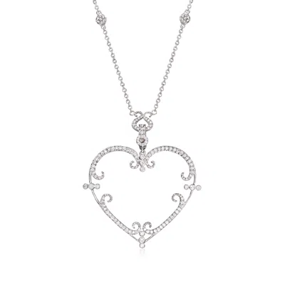 Pre-owned Ross-simons C. 1990 Vintage 1.75 Ct. T.w. Diamond Heart Necklace In 18kt White Gold In Silver