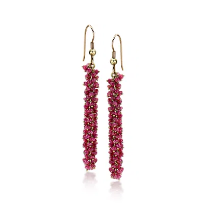 Pre-owned Ross-simons C. 1990 Vintage 18.00 Ct. T.w. Ruby Beaded Drop Earrings In 18kt Yellow Gold