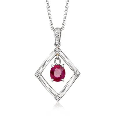 Pre-owned Ross-simons C. 1990 Vintage 1.88 Carat Ruby And .11 Ct. T.w. Diamond Geometric Pendant Necklace In Platinum In Silver