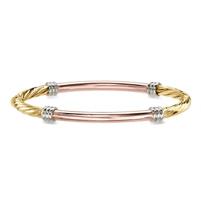 Pre-owned Ross-simons C. 1990 Vintage 18kt Tri-colored Gold Bangle Bracelet In Gold,silver,pink