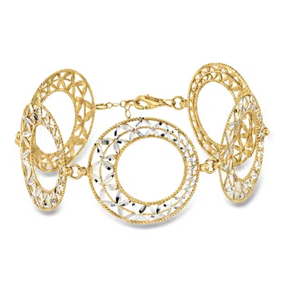 Pre-owned Ross-simons C. 1990 Vintage 18kt Two-tone Gold Floral Circle Bracelet In Gold,silver