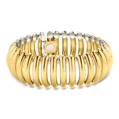 Pre-owned Ross-simons C. 1990 Vintage 18kt Two-tone Gold Ridged Bracelet In Gold,silver