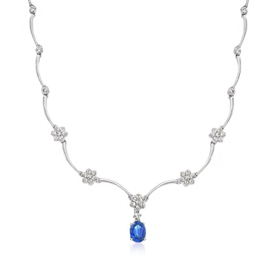 Pre-owned Ross-simons C. 1990 Vintage 1.90 Carat Sapphire And 1.88 Ct. T.w. Diamond Scalloped Necklace In 18kt White Gold In Silver
