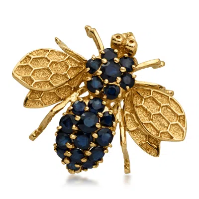 Pre-owned Ross-simons C. 1990 Vintage 1.95 Ct. T.w. Sapphire Bumblebee Pin In 14kt Yellow Gold