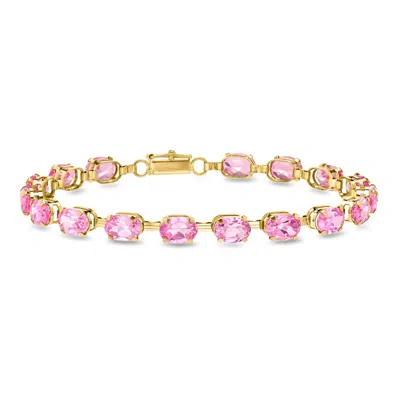Pre-owned Ross-simons C. 1990 Vintage 19.55 Ct. T.w. Synthetic Pink Sapphire Bracelet In 10kt Yellow Gold