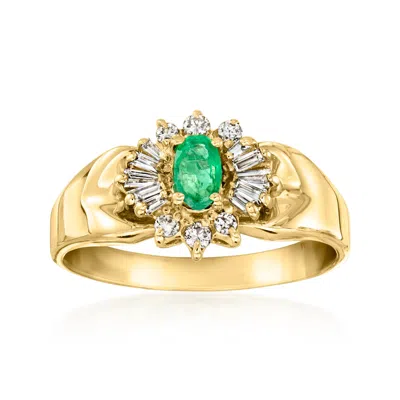 Pre-owned Ross-simons C. 1990 Vintage .20 Carat Emerald Ring With .30 Ct. T.w. Diamonds In 14kt Yellow Gold